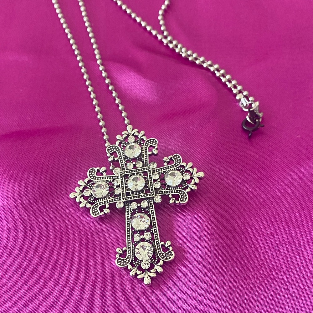 Silver Crystal Cross Pendant Necklace - Women's Jewelry sale